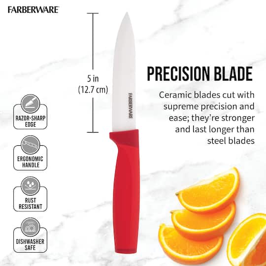 Farberware 5" Red Ceramic Utility Knife with Sheath